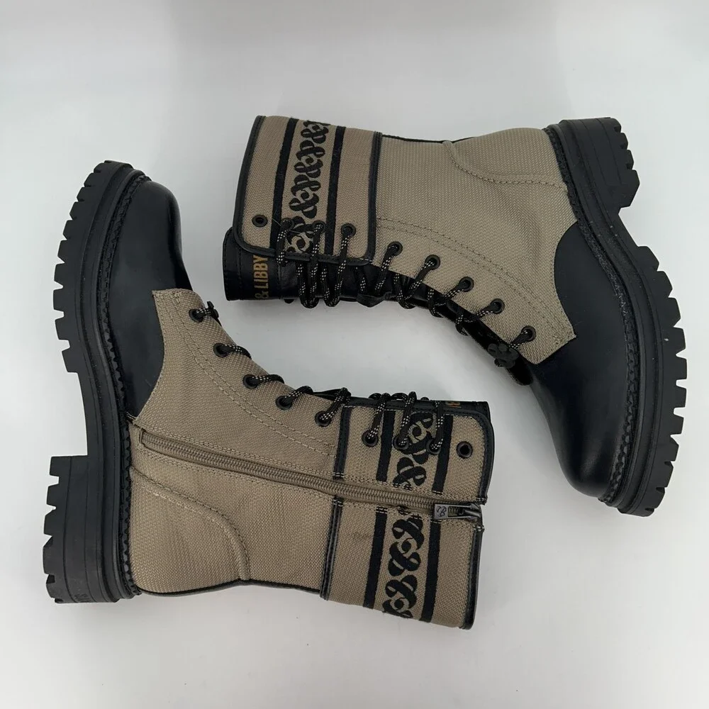 Sam & Libby Boots Womens Size 8.5 Canvas Stella Combat Lace Up Zip Lug Sole